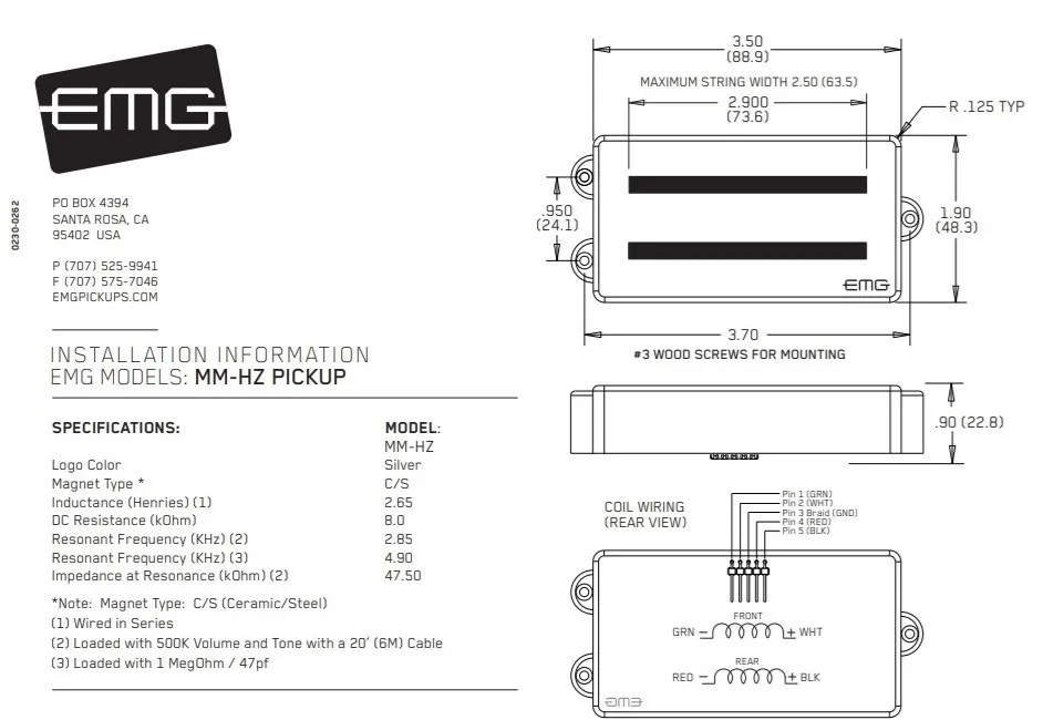 EMG MM-HZ - Guitar & Bass Parts – Pickups, Bridges, Hardware